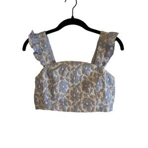 NWT English Factory Blue Shiny Floral Crop Top Size XS